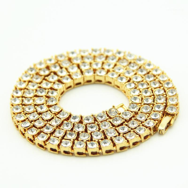 

Hip Hop Gold Chain 1 Row 6mm Round Cut Tennis Necklace 20, 24 &30 Inch Length Mens Punk Iced Out Rhinestone Chains