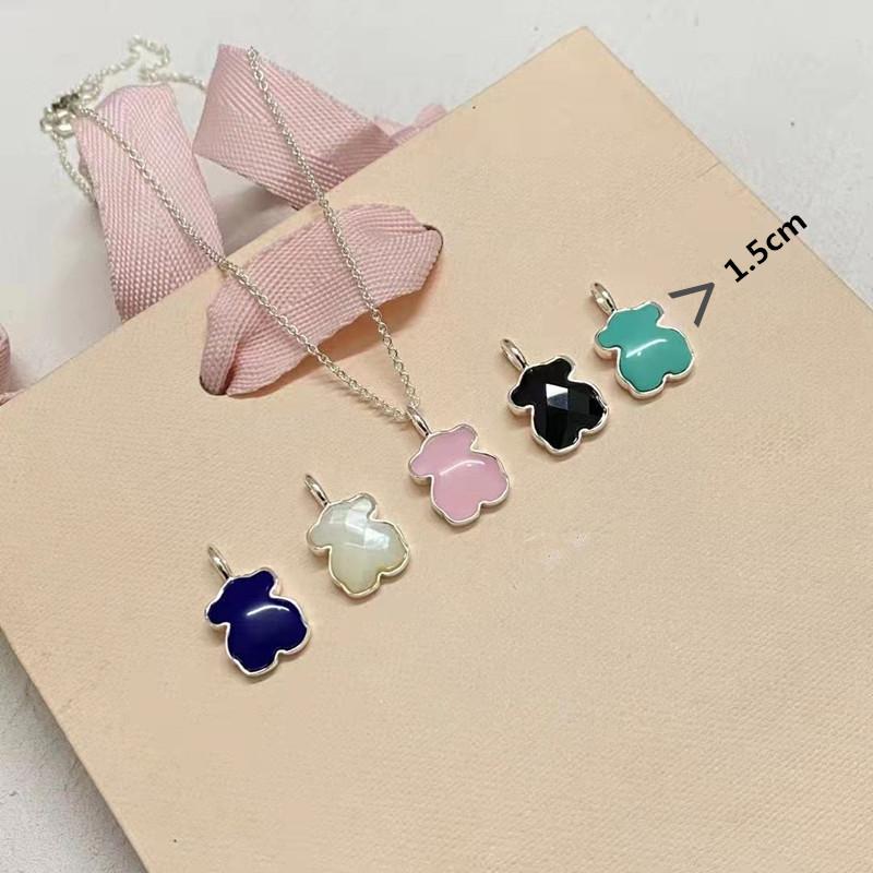 

Chains S925 Sterling Silver European And American Multicolor Agate Bear Lady Necklace Pendant Personality Romantic Holiday Gift