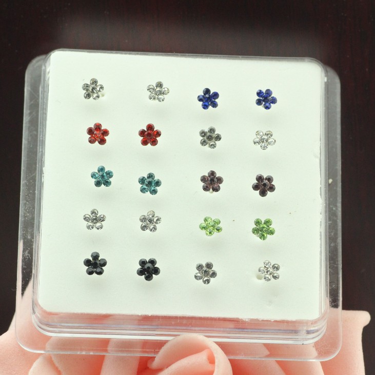 

Rhinestone Flower Nose Studs Unisex Piercing Body Jewelry Accessories 20pcs Box Packed