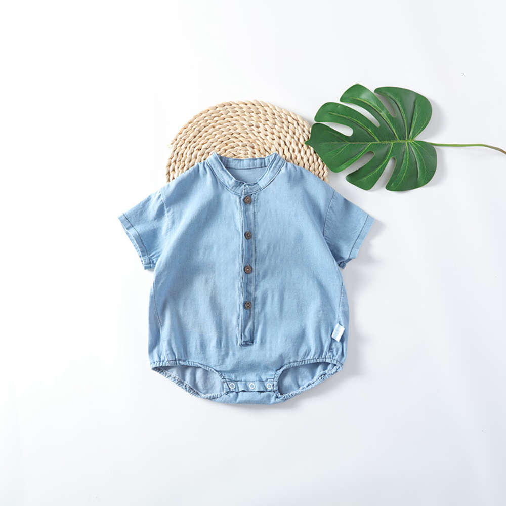 

Summer style boys' and girls' going out clothes baby one piece elastic denim bag fart short sleeve creeping suit, White