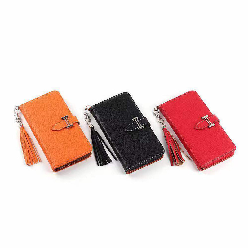 

H Super Luxury Litchi Leather Filp Case for iPhone 12 11 Pro XS Max 7 8 Plus XR Brand Wallet Cover Cute Dangler Phone Accessory