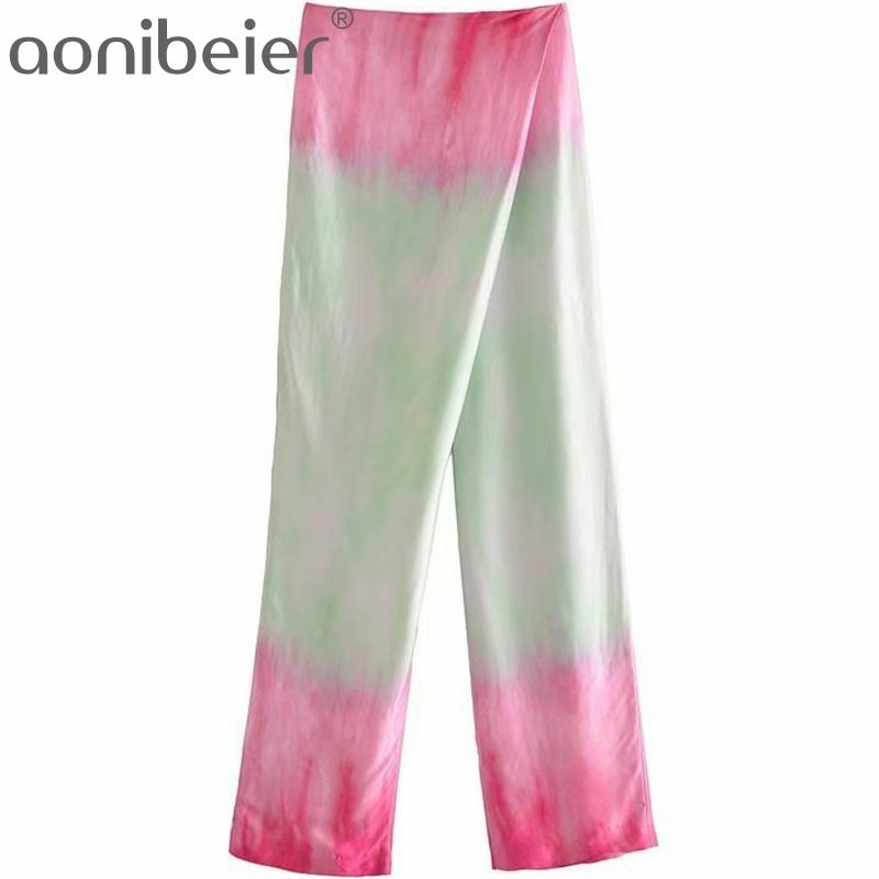 

Lightweight Summer Fashion Tie Dye Print Women Long Trousers Folds Detail Side Zipper High Waist Loose Pants Female 210604