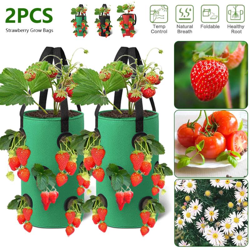

2Pcs 3 Gallons Garden Pots For Plants Strawberry Bag Vertical Flower Grow Bags Pouch Reusable Pot Planter Container Planters