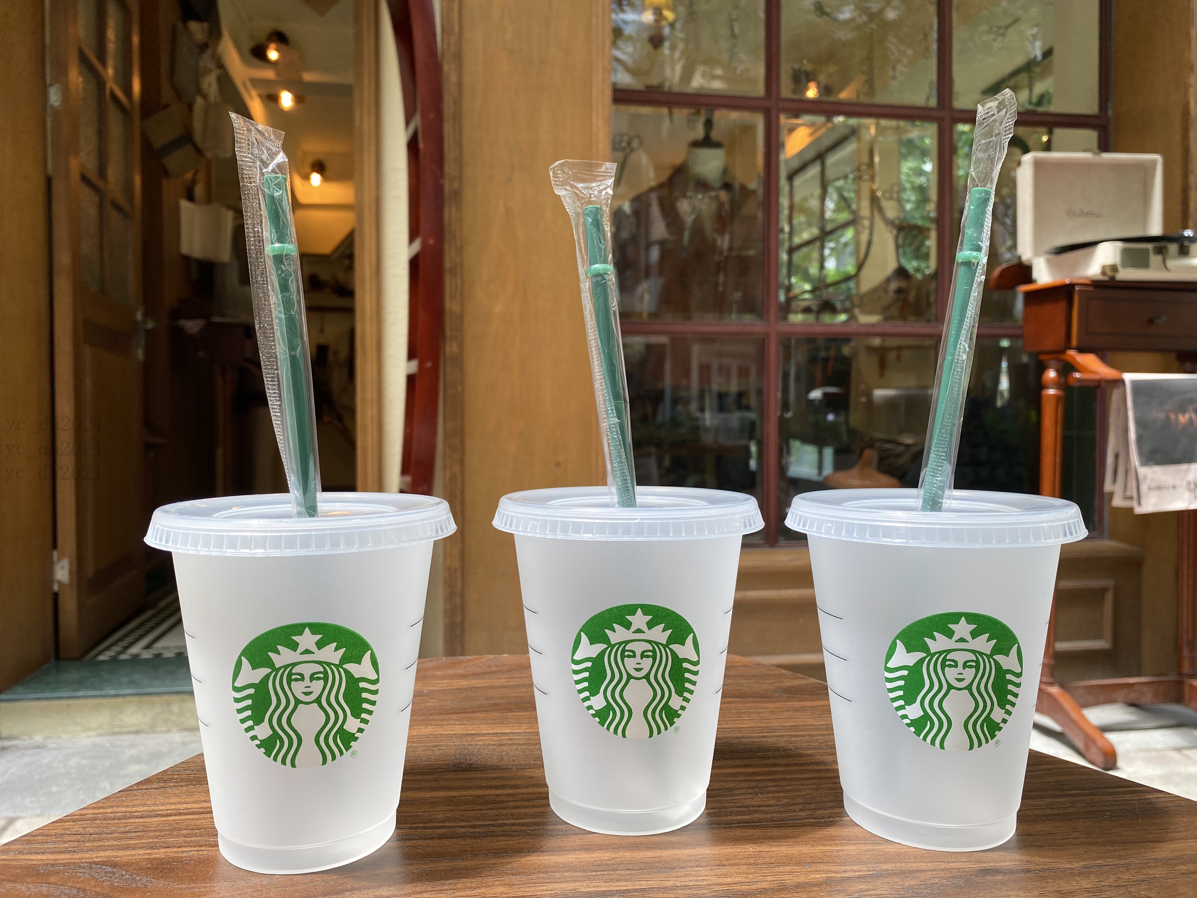 

Starbucks 16oz/473ml Plastic Tumbler Reusable Clear Drinking Flat Bottom Cups Pillar Shape Lid Straw MugBardian Free DHL
