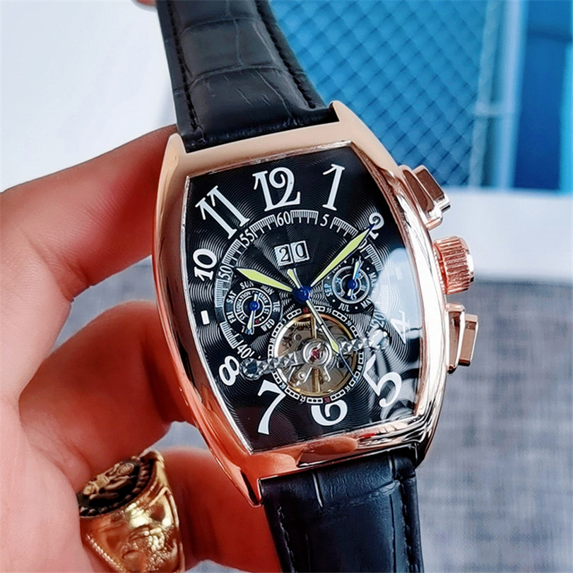 

1-2Men automatic mechanical watches tourbillon date Monte luxury designer stainless steel dial leather strap watch sports business, No watch
