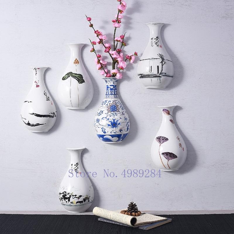 

Decorative Objects & Figurines Creative Chinese Retro Ceramics Vase Wall-mounted Modern Home Background Wall Decoration Hydroponics Flower