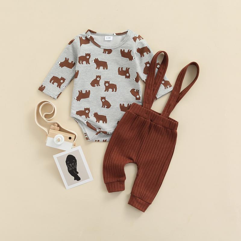 

Clothing Sets FOCUSNORM Autumn Causal Baby Boys Girls 2pcs Clothes 0-18M Cartoon Animal Printed Long Sleeve Romper Tops Overalls Pant, White