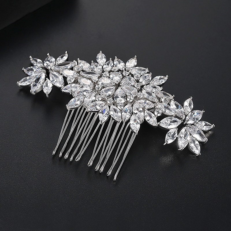 

SLBRIDAL Luxury Trendy Prong Setting Cubic Zirconia Bridal Comb Wedding Headpieces Women Girls Jewelry Hair Accessories