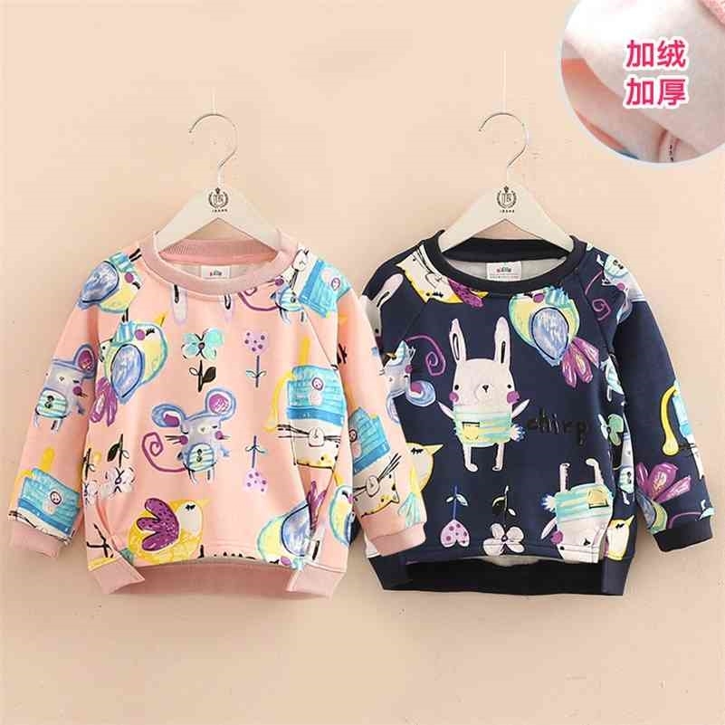 

Autumn Warm Korean 2 3 4 6 8 10 Years Long Sleeve Cartoon Animal Hoodies Plus Velet Winter Sweatshirts For Kids Baby Girls 210701, Pink