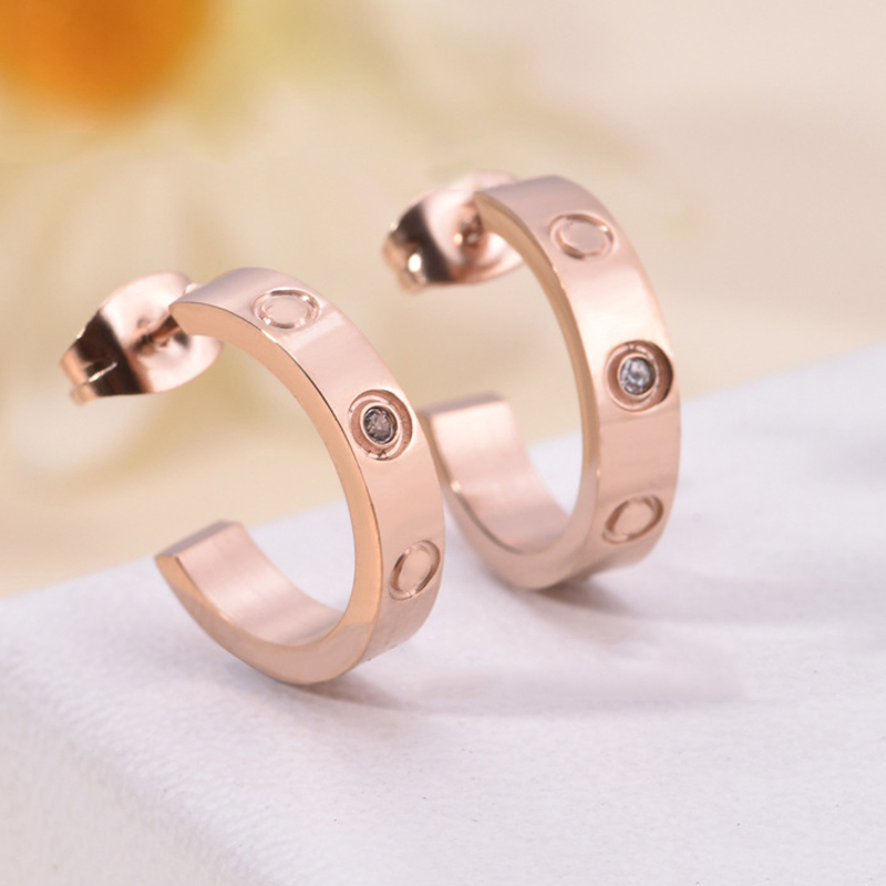 

Woman Fashion Rose Gold Stud Earrings Des Boucles for Women Party Wedding Gift Engagement Jewelry Stone Earring With Bag