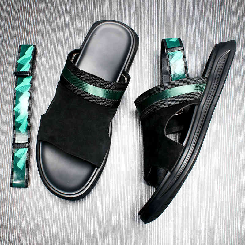 

Slippers Men's leather sandals summer wear slippers dual purpose youth trend leisure breathable beach shoes WF2S, 1# shoe box