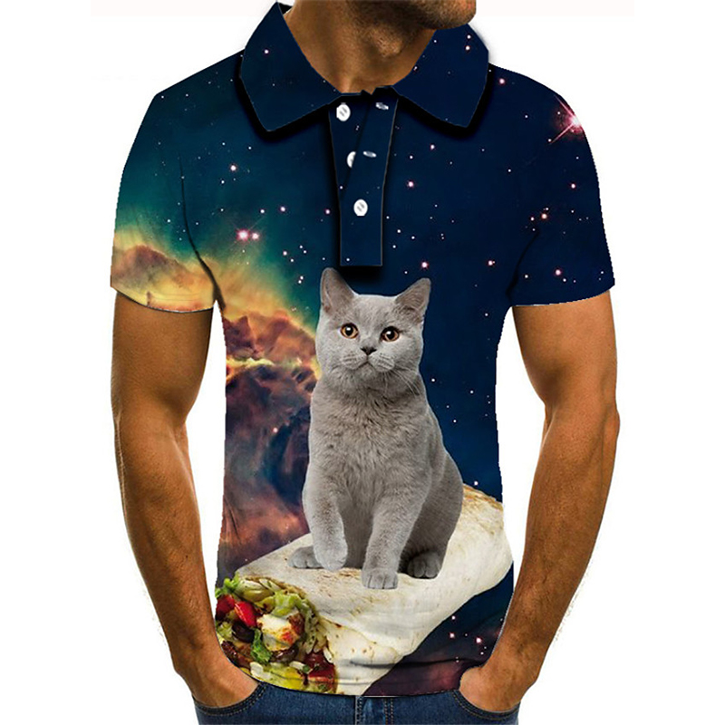 

Mysterious cat pattern men's 3D printed T-shirt visual impact party shirt punk goth round neck high quality American muscle style short sleeves, White;black