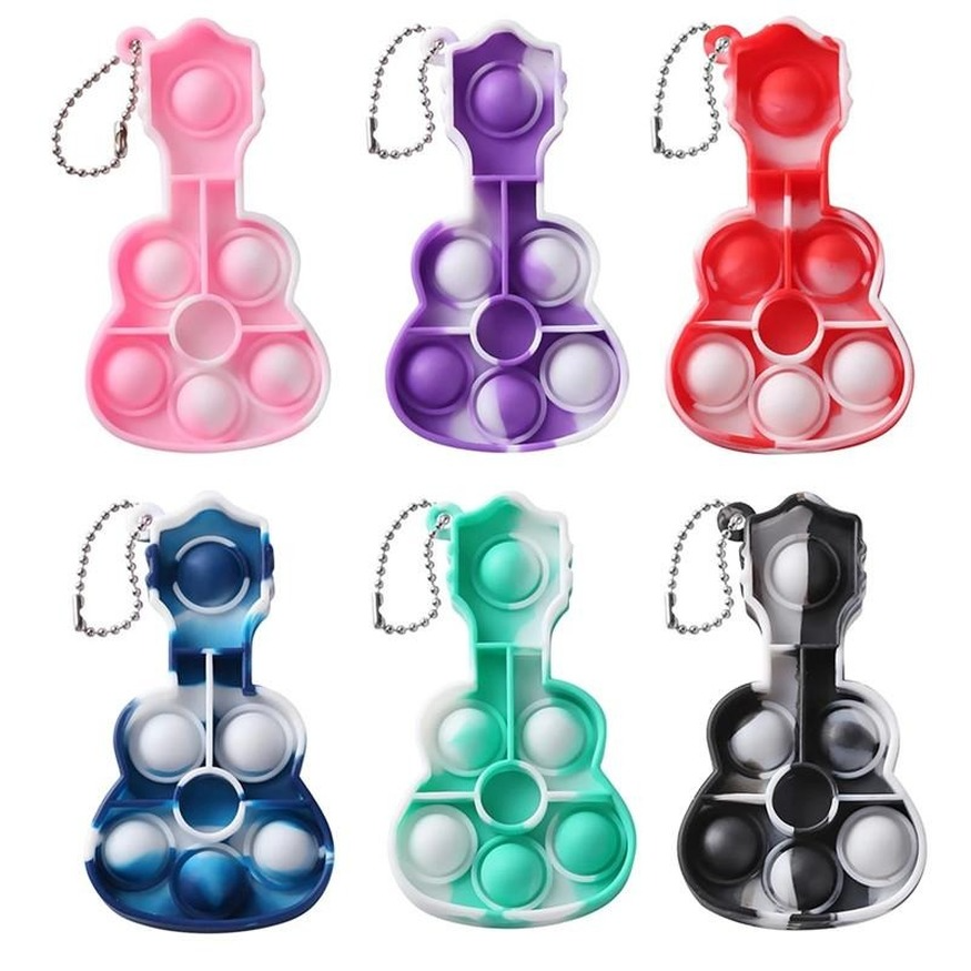 

Mini Fidget Toys Push Bubble Guitar Keychain Toy Sensory Anti-Anxiety Silicone Squeeze Stress Relief Gifts for Kids and Adults gyq
