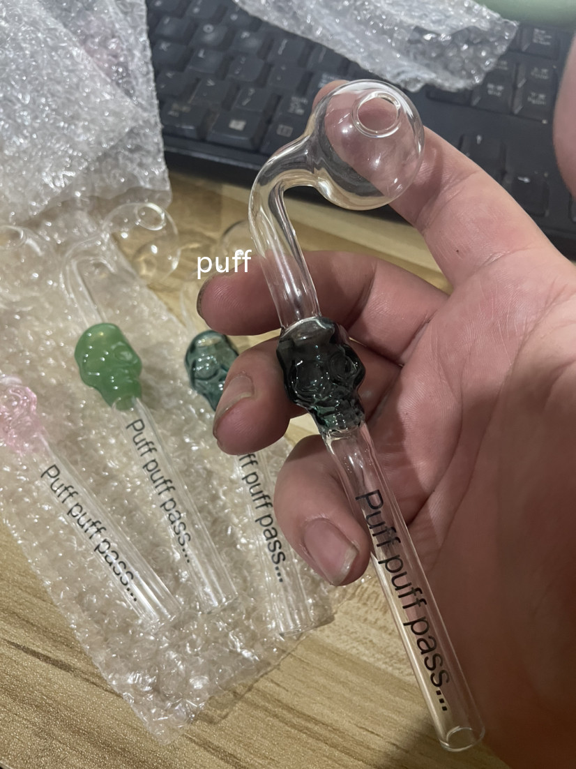 

QBsomk Hookahs 14cm Handle Skull Colorful Glass Pipes Curved Mini Beautiful herb Pipe Smoking Accessories
