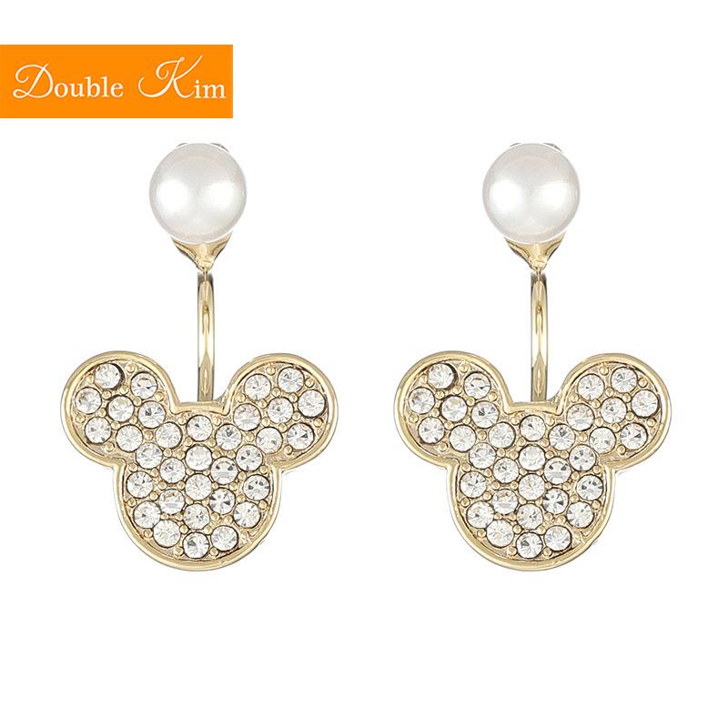 

Stud Pearl Cartoon Mouse Earring Micro Zircon Alloy Rear-mounted Prevent Allergy Gold Color EarringsFashion Trendy Women Jewelry Gift, Golden;silver