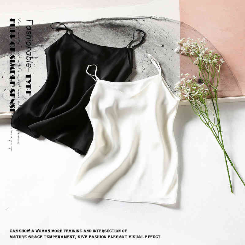 

Women' Tanks & Camis summer simple silk blended suspender vest with adjustable shoulder strap V-neck top versatile base coat GQXV, White