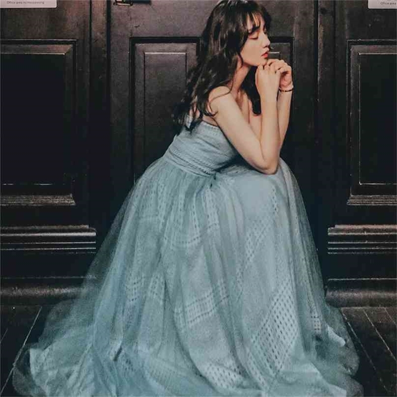 

Elegant Summer Lace Long Dress Women Vintage Strapless Sleeveless Ankle-Lenght Green Party Night Maxi Sexy 210603, Blue