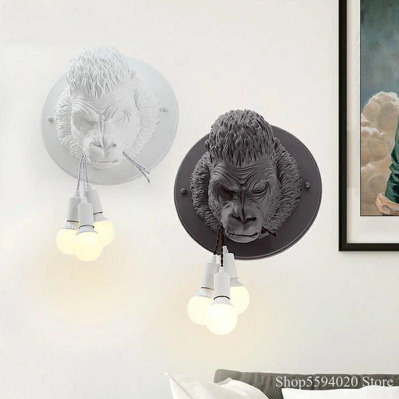 

Modern Gorilla Resin Wall Lamps Nordic Led Sconce Kitchen Light Home Loft Industrial Decor Vintage Luminaire E27*3 Lamp
