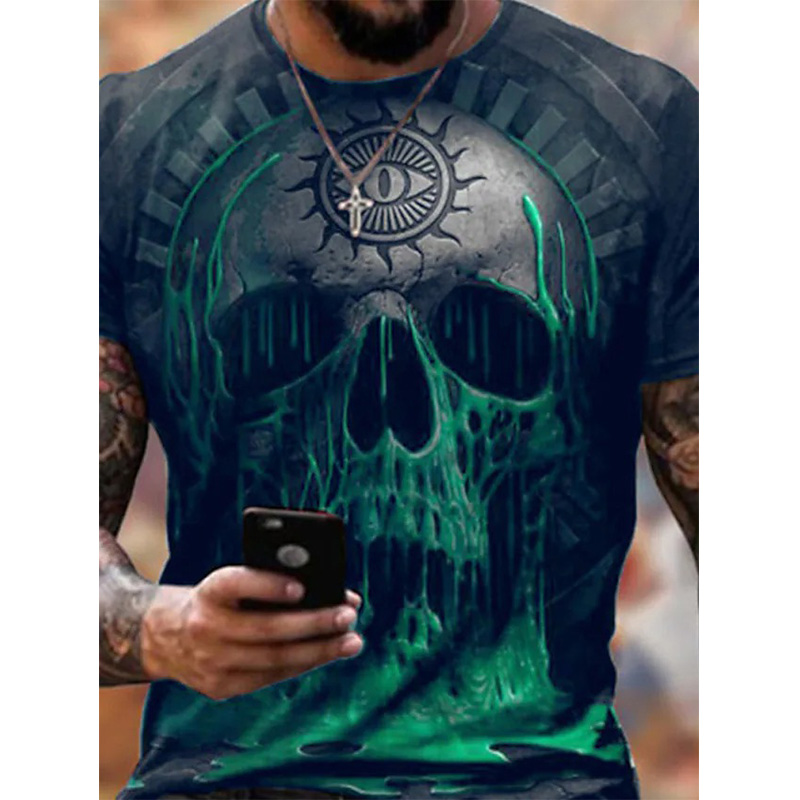 

Pentagram pattern 3D printed T shirt visual impact party shirt punk gothic round neck high-quality American muscle style short sleeves, Gray