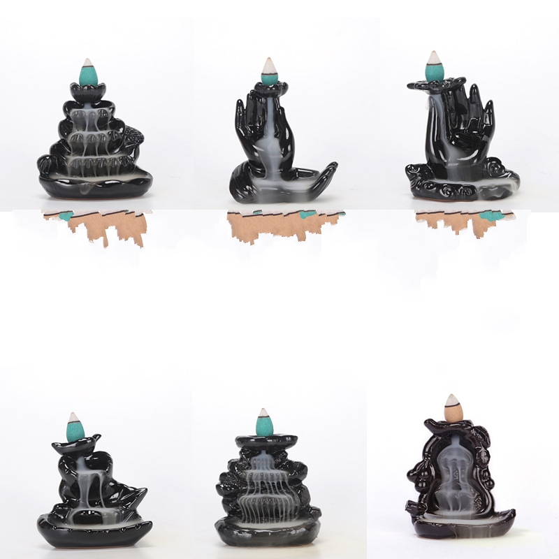 

Candle Holders Ceramic Waterfall Incense Burner Set Handcraft Lotus Pond Censer Ash catcher Backflow Incenses Holder 5331 Q2