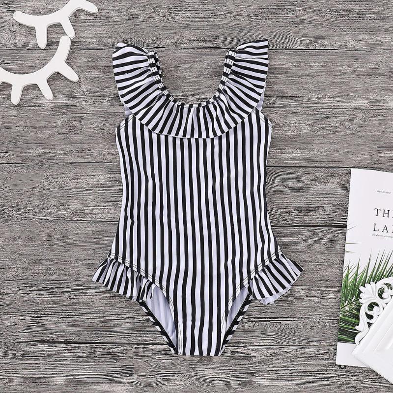

One-Pieces Baby Child Bikini Mother Daughter Striped Swimwear Family Matching Outfits Bathing Suit Swimsuits, Black