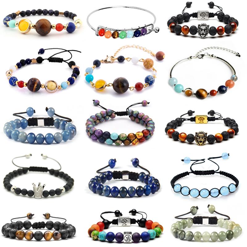 

Men Women Bead Bracelet Hip-Hop Rock Street Culture Colorful Stone Bracelet Trendy Jewelry, Black