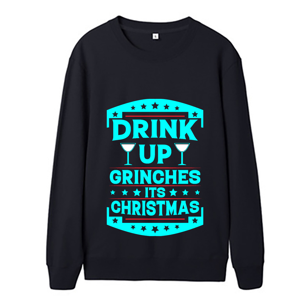 

Men Fleece Sweatshirts Hoodie Autumn Winter Christmas Snowman English Letters Printing Round Collar Long Sleeve Tops Casual Loose Sport Street Wear Pullovers, Black 1
