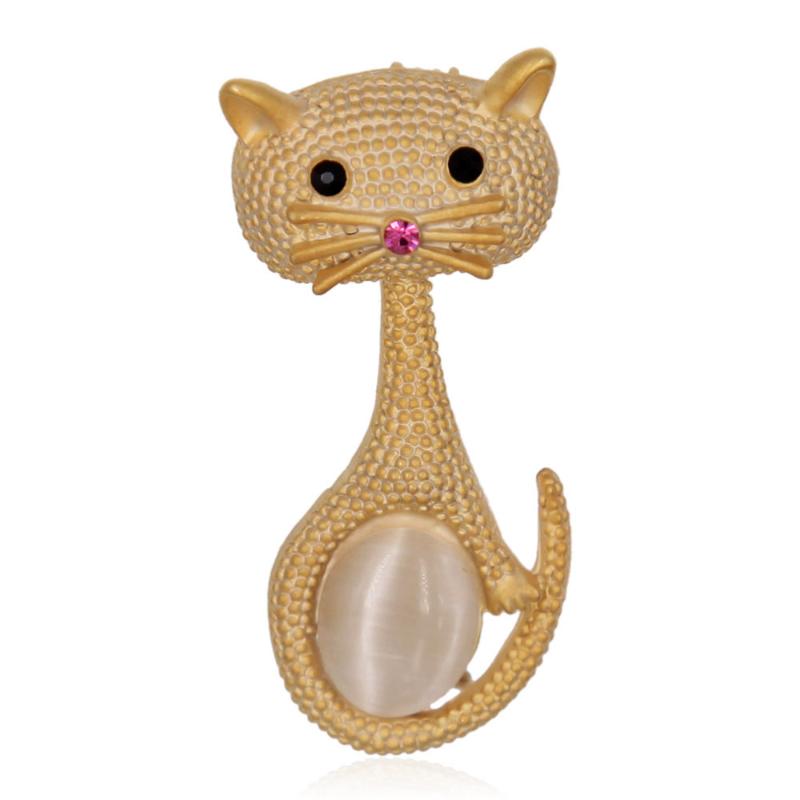

Pins, Brooches Adorable Metal Cat Brooch Pin Oval Opal Stone Animal Unisex Garment Accessory Crystal Rhinestone Fashion Jewelry, Gray