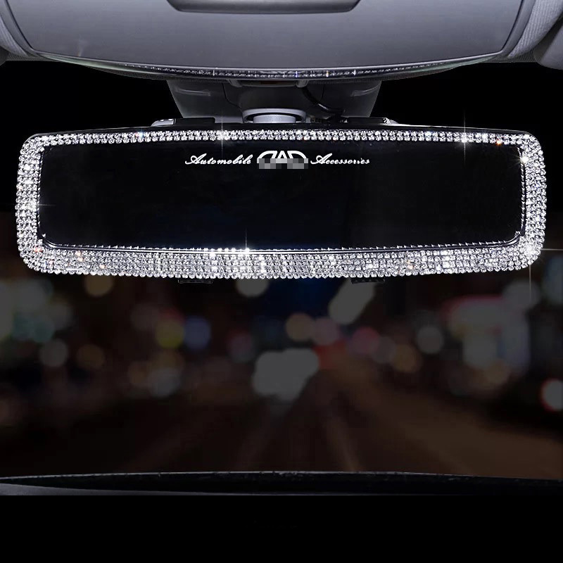 

Rhinestone Car Interior Rearview Decor Charm Crystal Bling Diamond Ornament Rear View Mirror Cover Women Auto Accessories