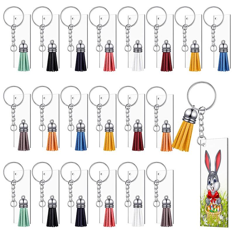 

Keychains 80 Pieces Clear Set Including 20 Rectangle Acrylic Blanks, Tassels, Key Chain Rings And Jump