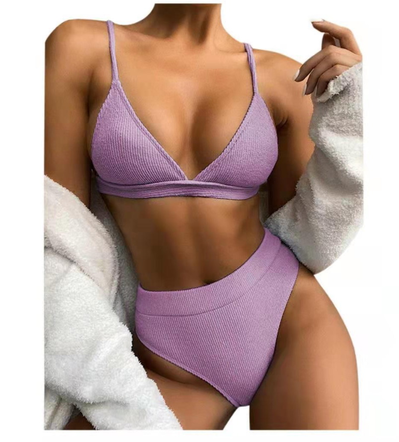 

Push Up Bikini Set Swimsuits High Waist Swimwear Women Ribbed Biquini Bathing Suits Brazilian Bikinis 2021 Purple Bathers, #01