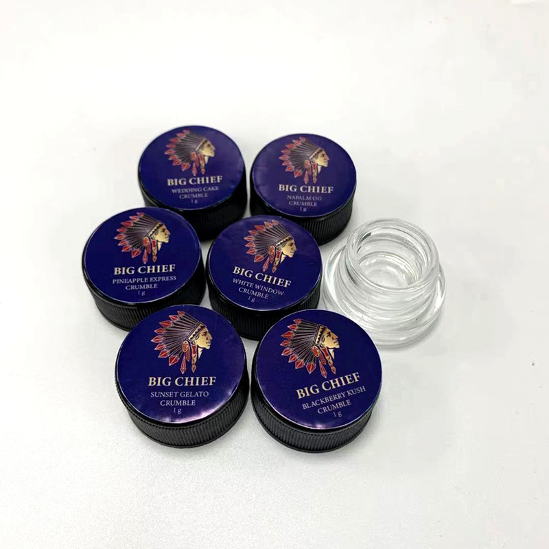 

Big Chief Jar 5ml clear Glass Can with Child Resistant Lid for live resin concentrate crumble