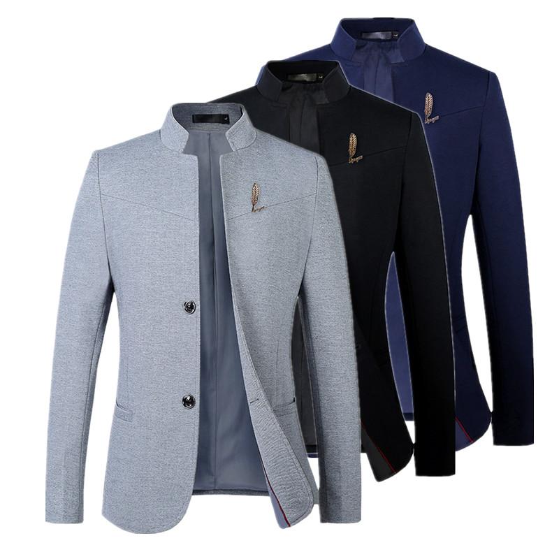 

Men's Suits & Blazers Pure Color Stand-Up Collar Single-Breasted Mens Suit Blazer Spring / Autumn Male Slim Dress Coat Men Fashion Casual Ja, White;black