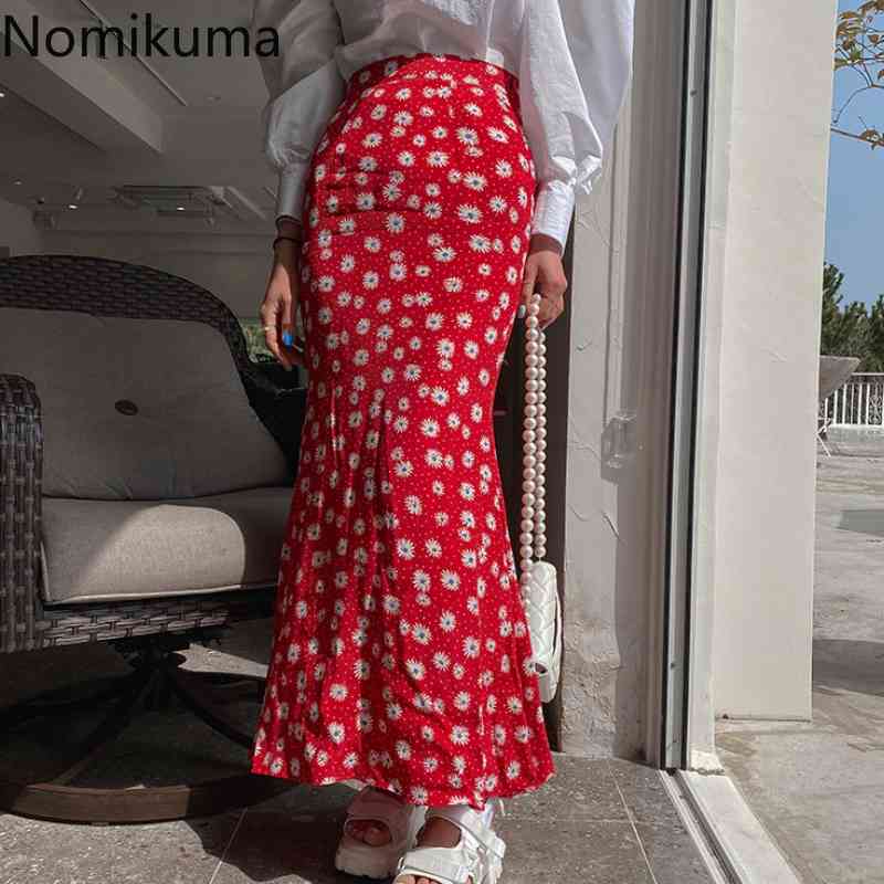 Nomikuma Floral Elegant High Waisted Women Skirts Fashion Korean Slim Mermaid Skirt Summer New Faldas Mujer Moda 6H262 210427