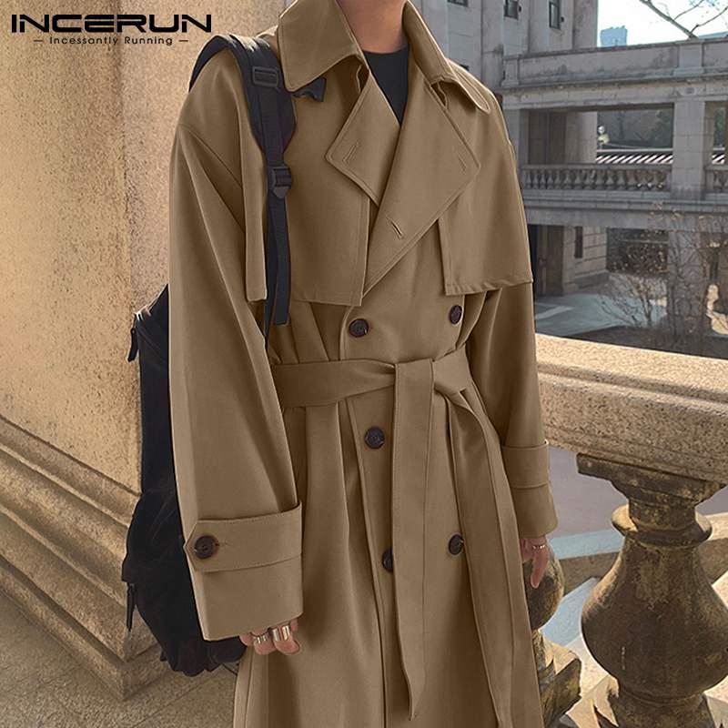 

Men's Trench Coats Casual Fashion Solid Loose Comeforable Long Over-the-knee Lapel Coat Overcoat S-5XL INCERUN Tops 2021, Tan;black