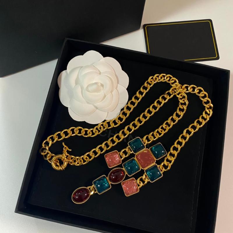 

Chokers Multi-color Gemstone Inlaid STAINLESS STEEL CHAIN Pendant Vintage Women's NECKLAC FOR WOMAN Jewelry Initial Necklaces