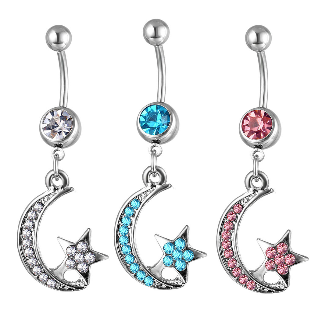 

D0133 Star and Moon Belly Navel Button Ring Mix Colors