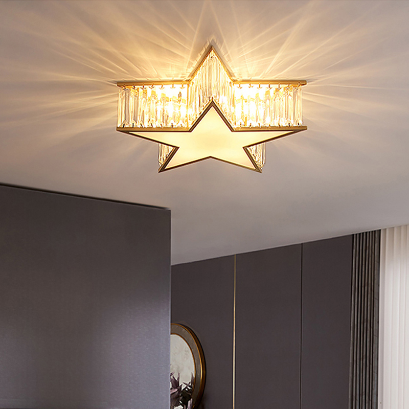 Nordic All Copper Crystal light Luxury LED Bedroom children's study warm Modern minimalist Pentagram Ceiling Lights-image-743315877