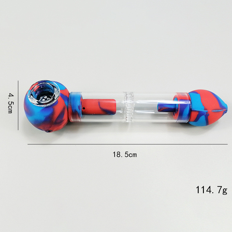 

Silicone Glass Pipe Water pipes hookahs hand smoking accessories Straight Type colorful light simple smoke set with Honeycomb