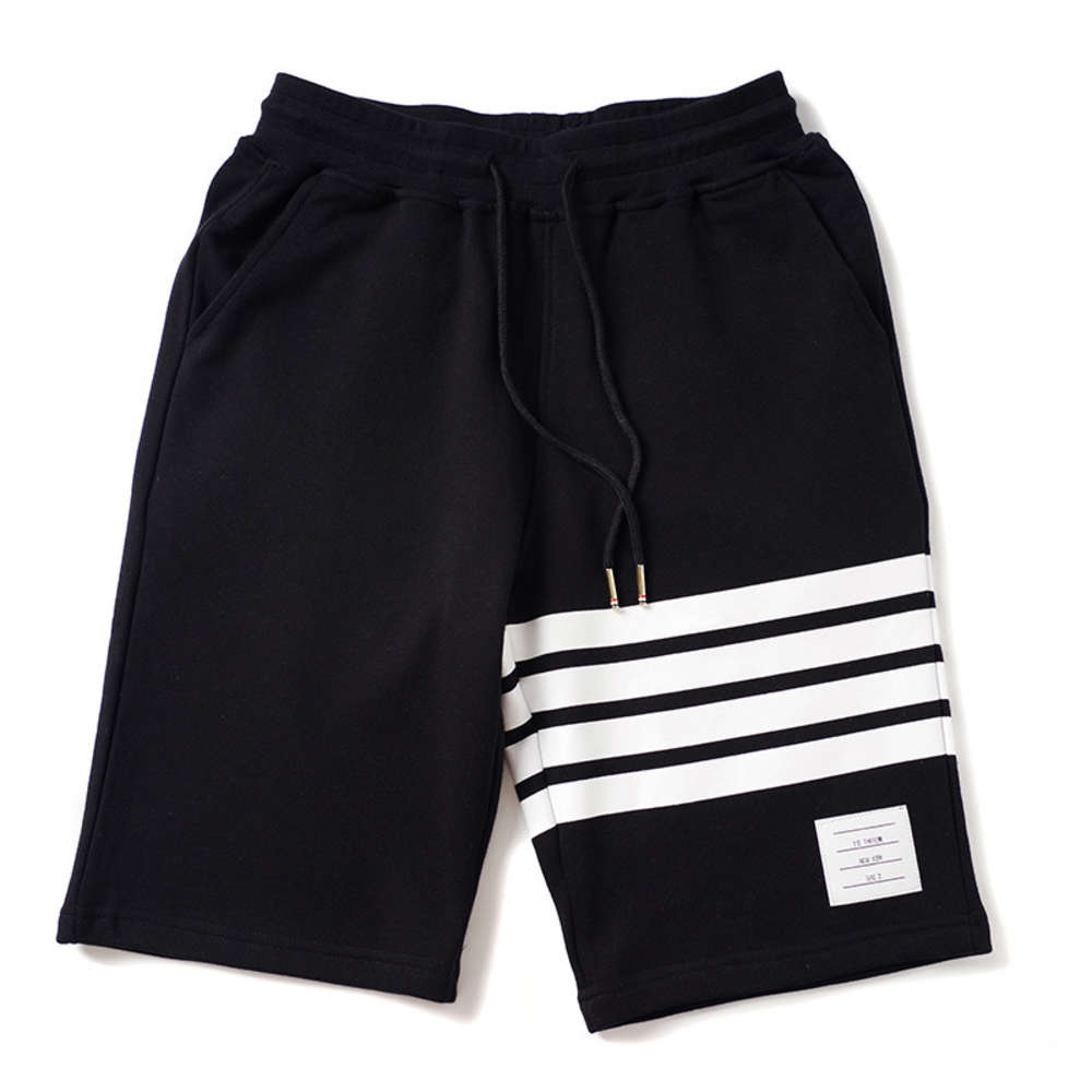 

High quality Beach Summer tide brand TB striped print pants, Capris, short sleeve T-shirt, couple suit, student shirt, Black