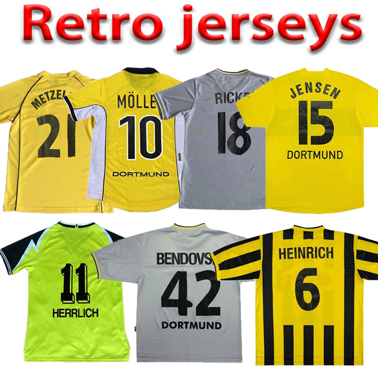 

Retro classic soccer jerseys 1995 1996 1997 Borussia Dortmund HÃ¤ssler DEDE METZELDER BOBIC ROSICKY HERRLICH MÃLLER AMOROSO RICKEN football shirt, Black;yellow