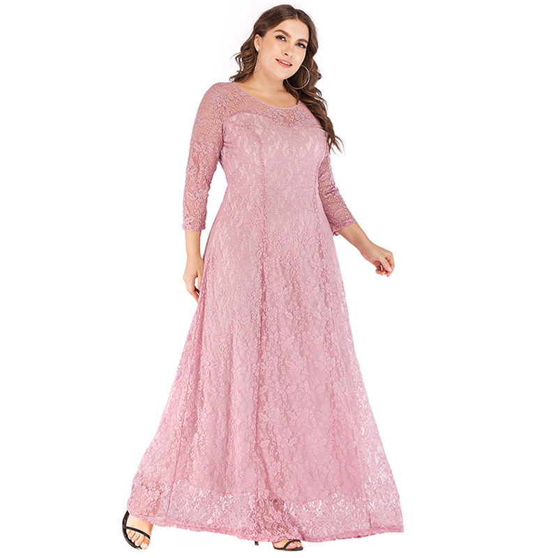 

Plus Size Muslim A-line Maxi Dress Women Lace Solid Long Abaya Dresses Islamic Colothing Arab Dubai Caftan Hijab Dresses XL-6XL