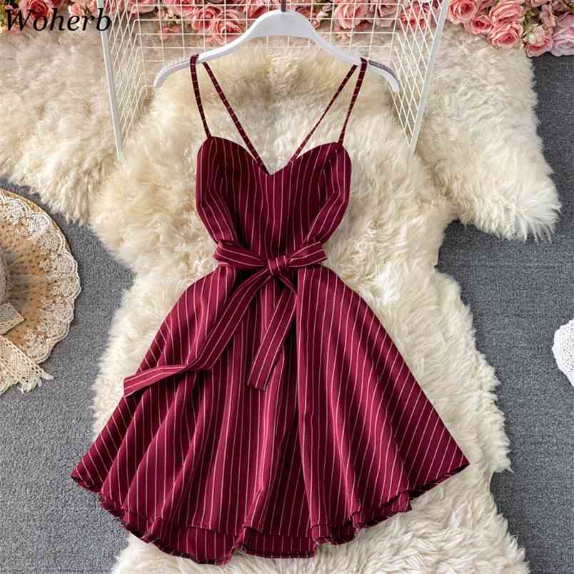 

Party Dress Striped Vintage Vestidos Spaghetti Strap Summer Women Bandage Sexy Beach Wear es 210519, Blue