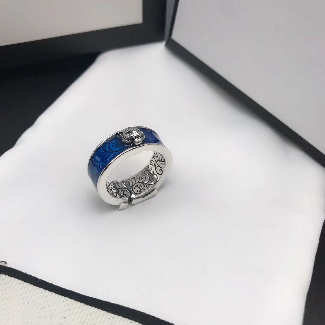 

S925 Sterling Silver RingS Shiny Blue Tiger Head Ring Personalized Ring Give You Couple Ring Christmas Gift Trend with Gift