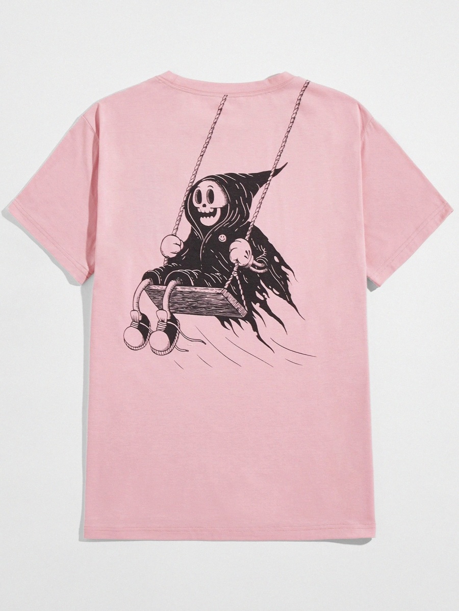 

ROMWE X Brooksart Unisex Skull Graphic Tee H0TM#, Baby pink