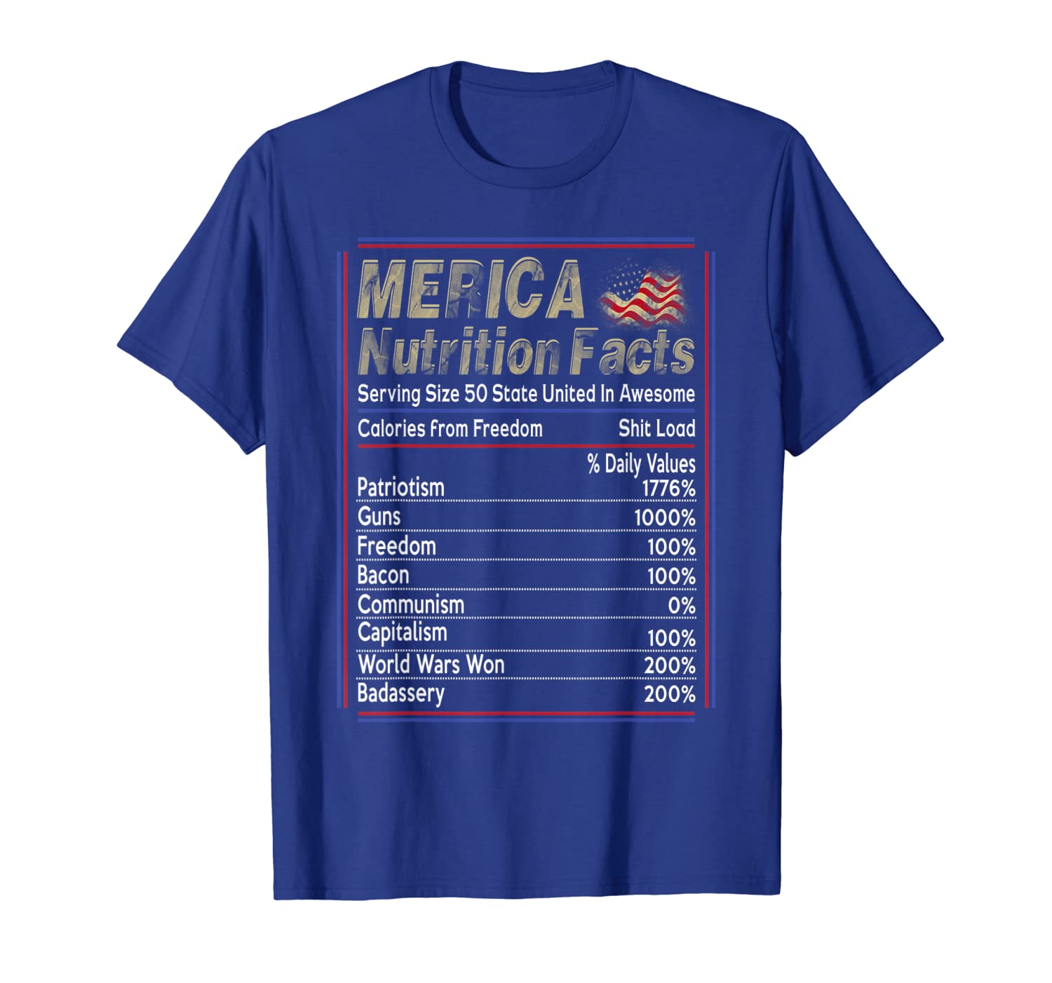 

Proud 4th of July American Merica Nutrition Facts T-shirt, White;black