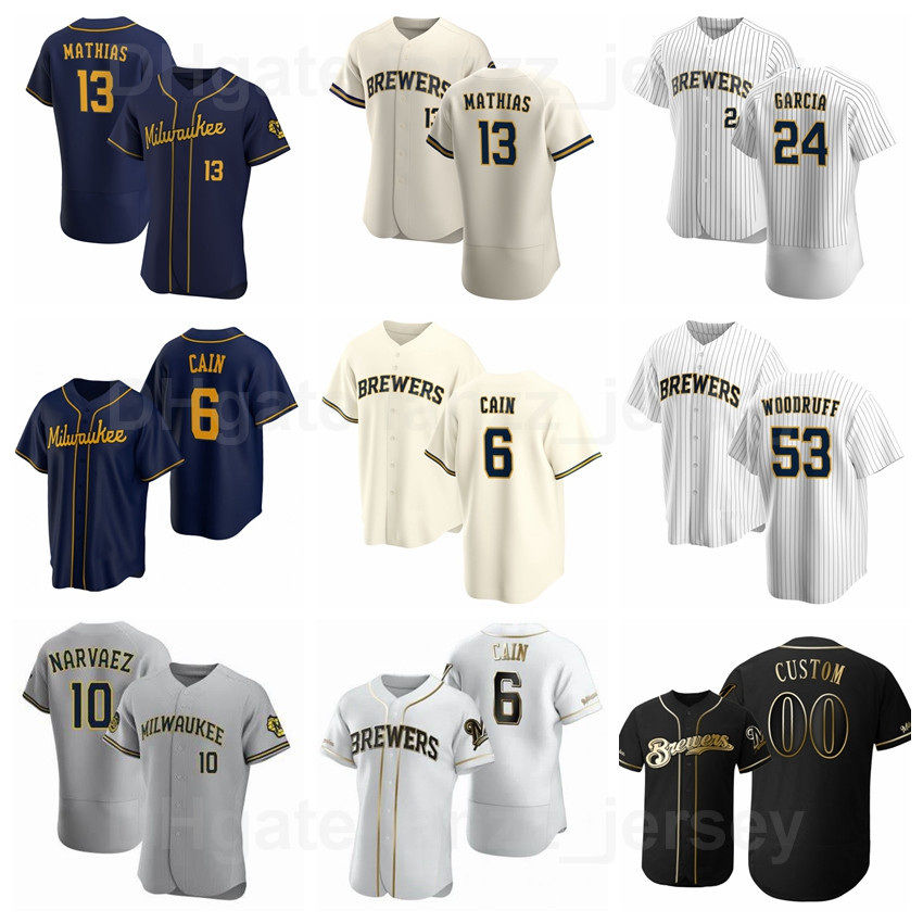 

Men Baseball 6 Lorenzo Cain Jersey 13 Mark Mathias 24 Avisail Garcia 10 Omar Narvaez 53 Brandon Woodruff 22 Christian Yelich 7 Derek Fisher Cooperstown Cool Base, Men cool base