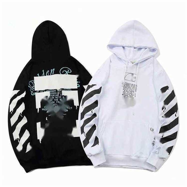 

Brands Brand Off Personality Hooded Sweatshirts Men Women Couple Designer Cross Dissolve Arrow Printing Jacket Black White x Print Top Eu