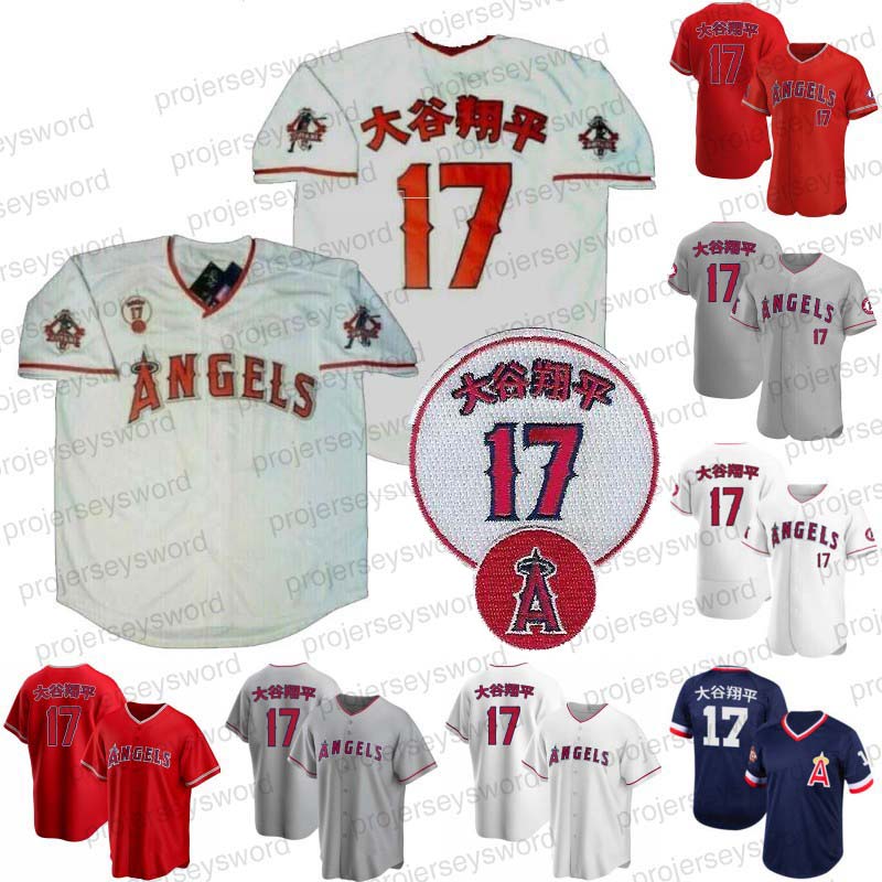 Los Angeles #17 Shohei Ohtani Jersey Kanji With Tags Stitched Custom Baseball Jerseys Mens Womens Youth White Red Navy Grey