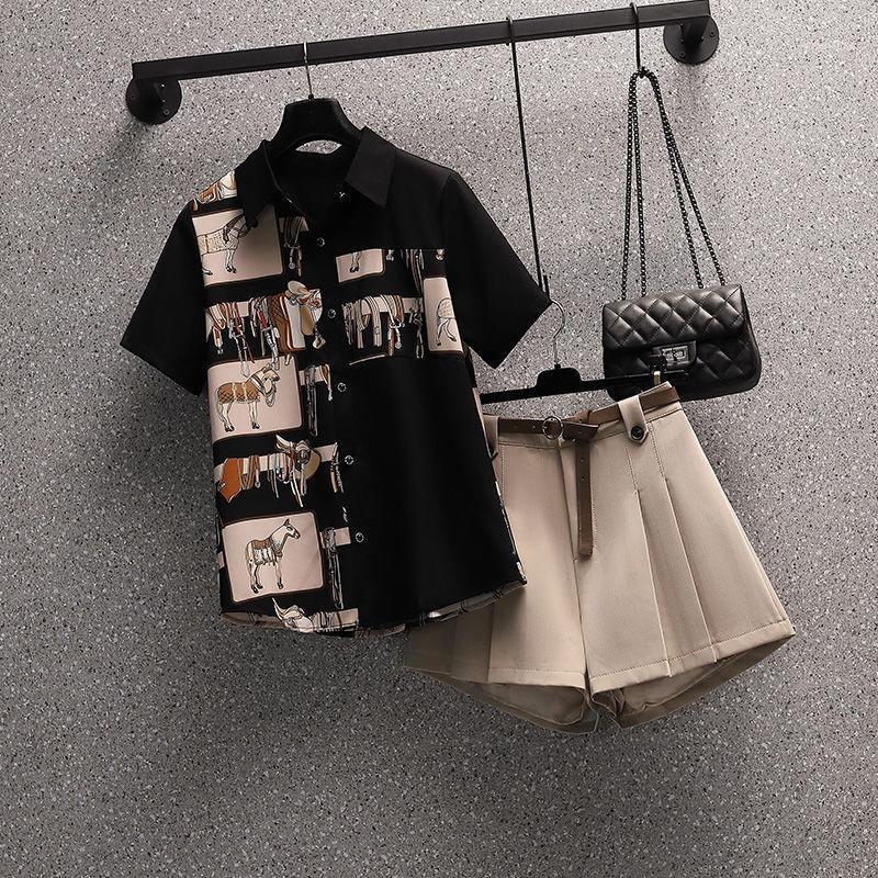 

Large Size Pant Short Suits Women's Clothing Summer 2021 Korean Style Shirt Cover Belly Thin Shorts Two Piece Tracksuit Tracksuits, Top single piece